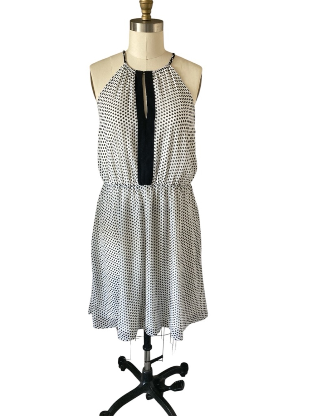 H&M Black and White Polka-Dot Halter Mini Dress, Sz 12, NWT